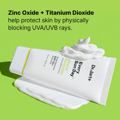 Dr.Jart+ Every Sun Day Mineral Sunscreen SPF 50+ for Face with Zinc Oxide | Korean Skin Care Travel Size 1.69 Fl Oz Avelisse