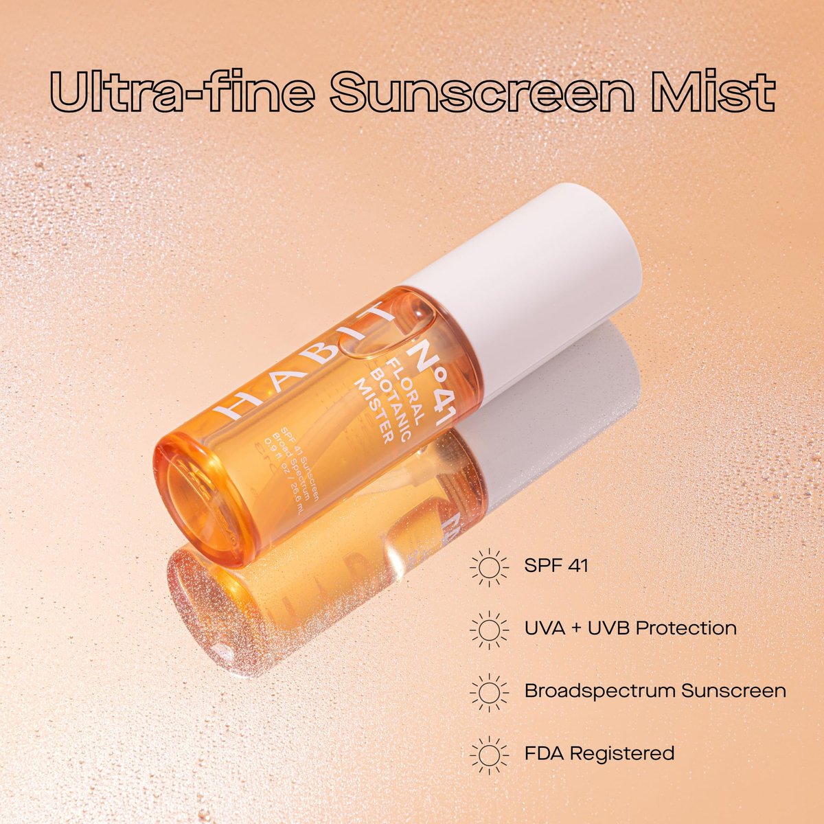 HABIT N°41 Floral Botanic Facial Sunscreen Mist SPF 41 – Touchless Application Over Makeup, Travel Size 0.9 oz Avelisse