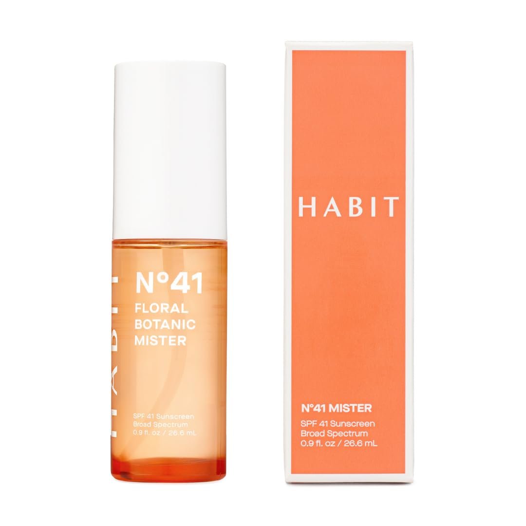 HABIT N°41 Floral Botanic Facial Sunscreen Mist SPF 41 – Touchless Application Over Makeup, Travel Size 0.9 oz Avelisse