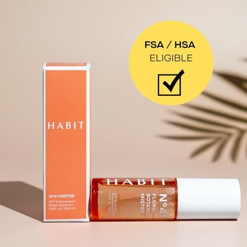 HABIT N°41 Floral Botanic Facial Sunscreen Mist SPF 41 – Touchless Application Over Makeup, Travel Size 0.9 oz Avelisse
