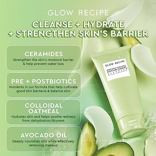 Glow Recipe Avocado Ceramide Facial Cleanser – Hydrating Gel-to-Foam Face Wash for Dry Skin, Barrier Support, Hyaluronic Acid + Colloidal Oatmeal (150ml) Avelisse