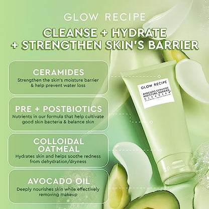 Glow Recipe Avocado Ceramide Facial Cleanser – Hydrating Gel-to-Foam Face Wash for Dry Skin, Barrier Support, Hyaluronic Acid + Colloidal Oatmeal (150ml) Avelisse