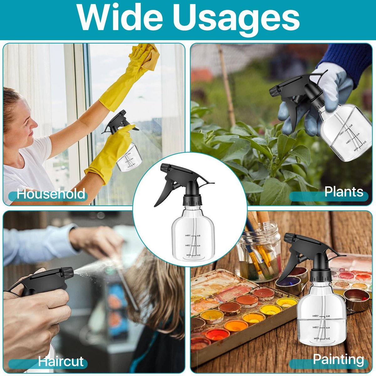 Worldity 24 Pack 8 oz Small Spray Bottles - Refillable Empty Spray Bottles with Measurement Marks and Adjustable Nozzle for Hair, Cleaning, Plants, Kitchen, Bathroom, Salon & Home Use Avelisse