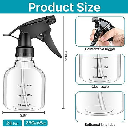 Worldity 24 Pack 8 oz Small Spray Bottles - Refillable Empty Spray Bottles with Measurement Marks and Adjustable Nozzle for Hair, Cleaning, Plants, Kitchen, Bathroom, Salon & Home Use Avelisse