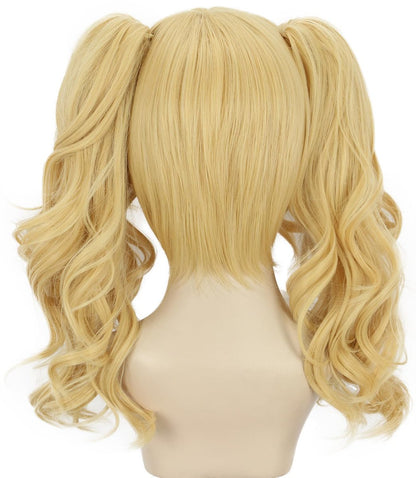 Yuehong Long Curly Blonde Double Ponytail Clip Wig for Women - Synthetic Halloween Cosplay Costume Wig