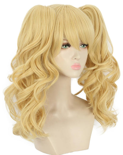 Yuehong Long Curly Blonde Double Ponytail Clip Wig for Women - Synthetic Halloween Cosplay Costume Wig