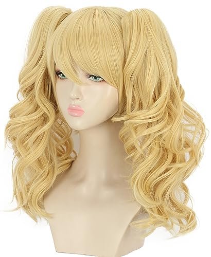 Yuehong Long Curly Blonde Double Ponytail Clip Wig for Women - Synthetic Halloween Cosplay Costume Wig