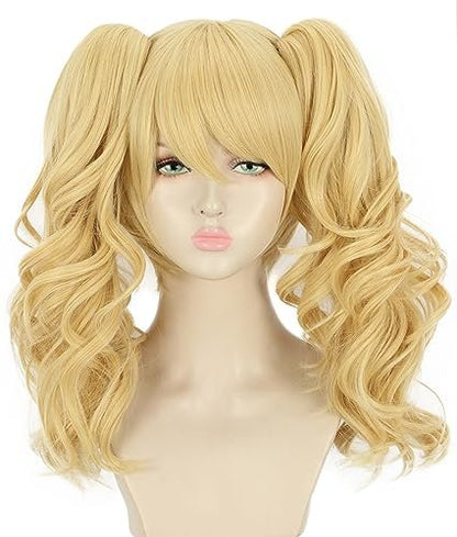 Yuehong Long Curly Blonde Double Ponytail Clip Wig for Women - Synthetic Halloween Cosplay Costume Wig