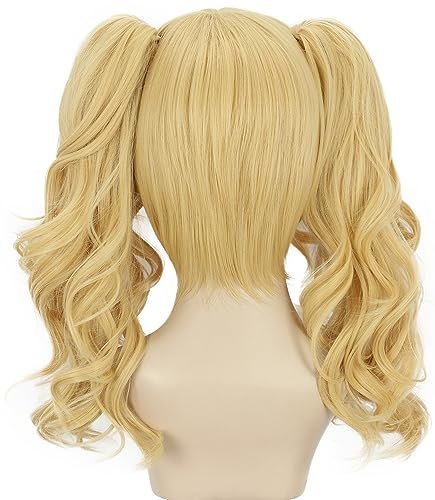 Yuehong Long Curly Blonde Double Ponytail Clip Wig for Women - Synthetic Halloween Cosplay Costume Wig - görsel 8