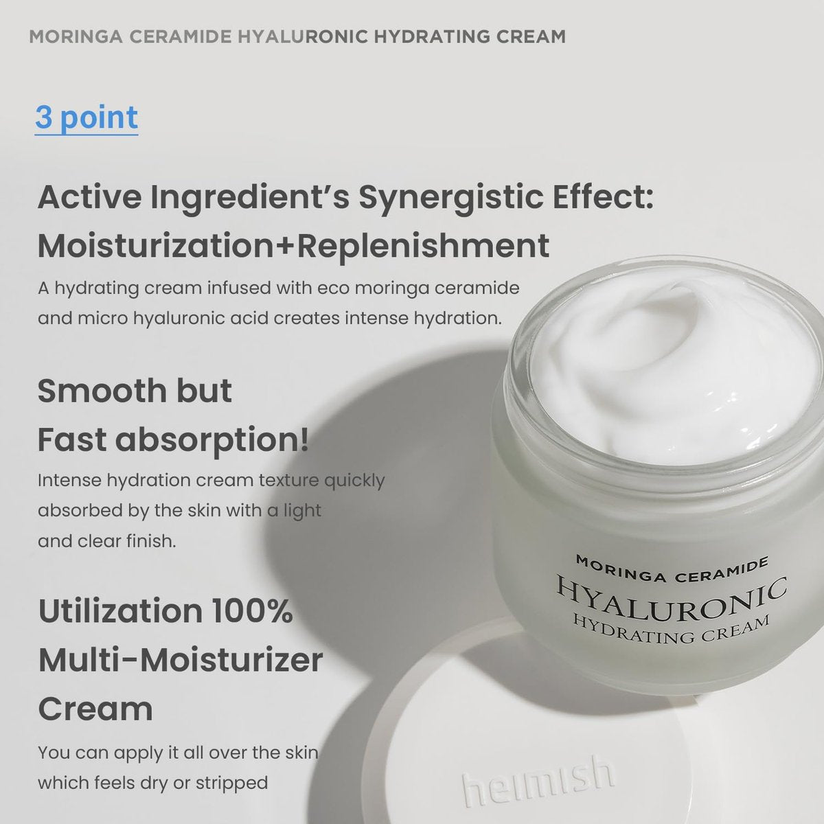 Heimish Moringa Ceramide & Hyaluronic Hydrating Cream - 1.69 fl oz (50 ml) – Deep Moisture Face Cream - görsel 5