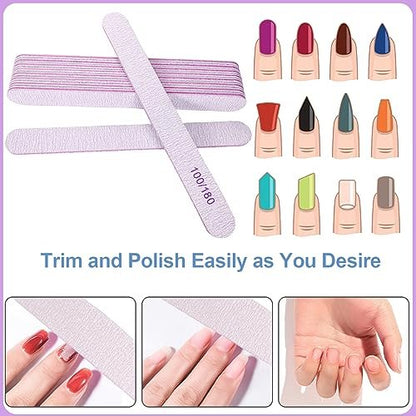 16-Pack Nail File and Buffer Set | Professional Nail Files & Buffers for Natural Nails | 100/180 Grit & 7-Way Buffer
