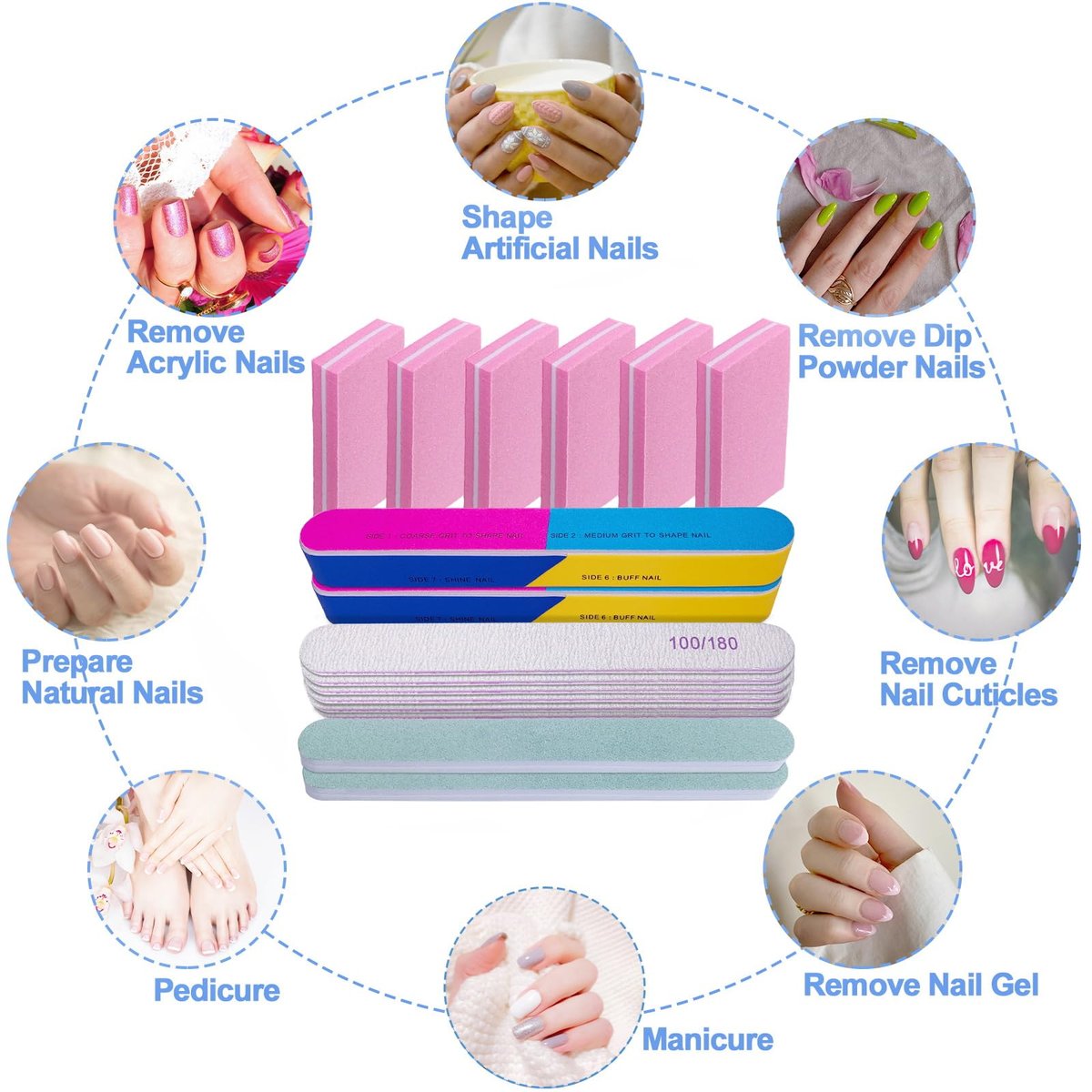 16-Pack Nail File and Buffer Set | Professional Nail Files & Buffers for Natural Nails | 100/180 Grit & 7-Way Buffer - görsel 11