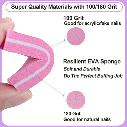 16-Pack Nail File and Buffer Set | Professional Nail Files & Buffers for Natural Nails | 100/180 Grit & 7-Way Buffer