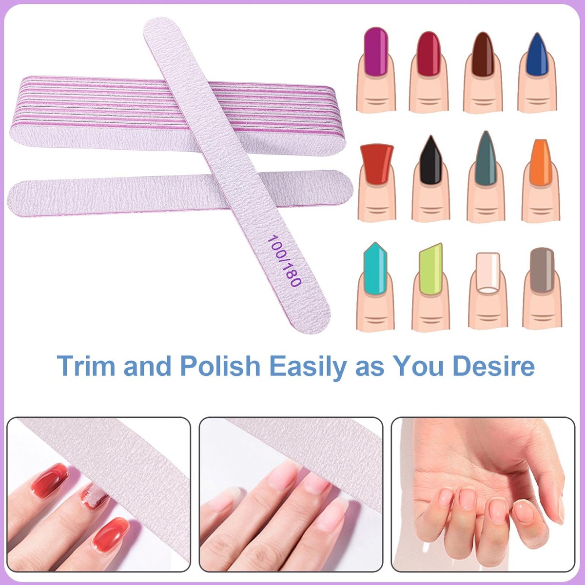 16-Pack Nail File and Buffer Set | Professional Nail Files & Buffers for Natural Nails | 100/180 Grit & 7-Way Buffer - görsel 3