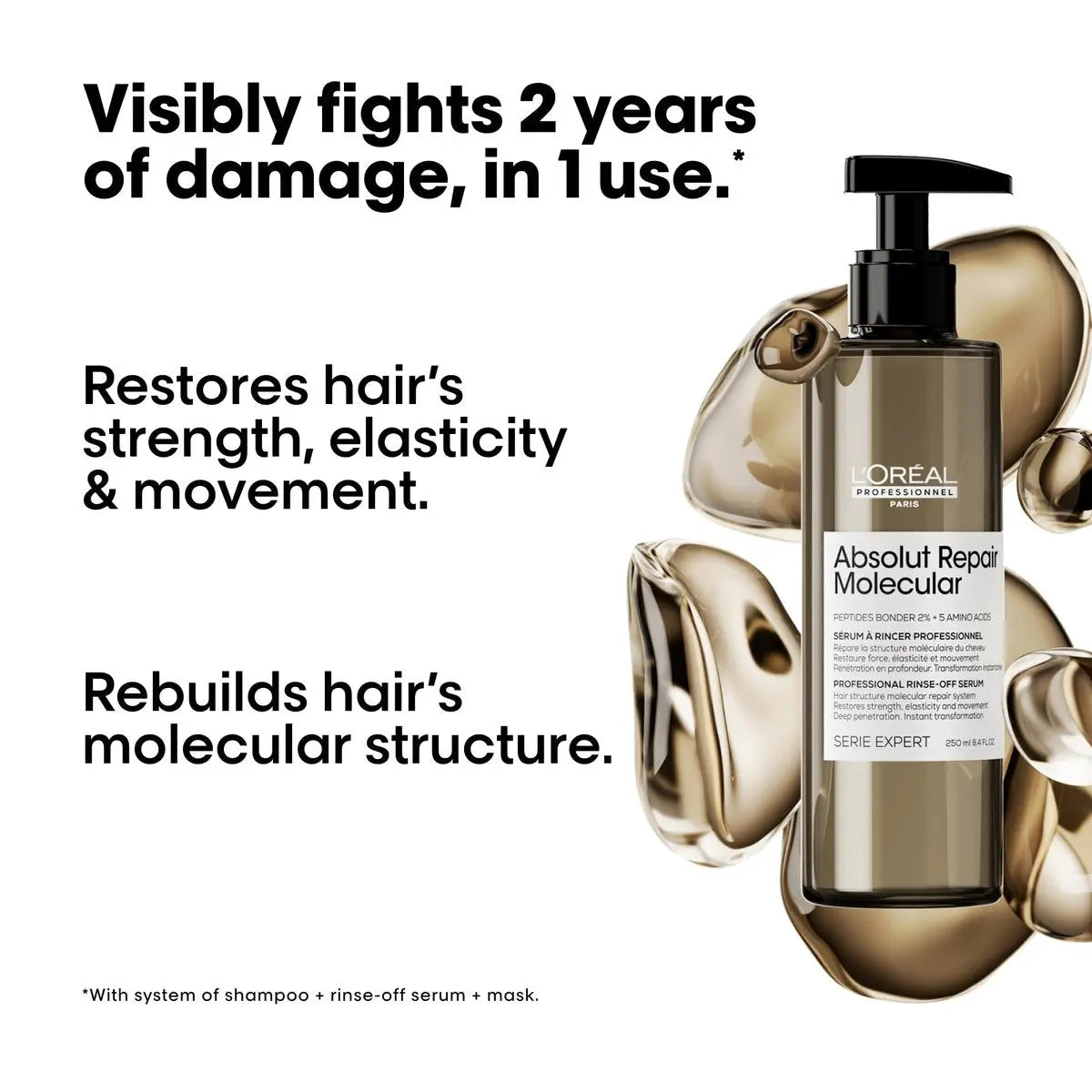 L'Oréal Professionnel Paris Absolut Repair Molecular Rinse Off Hair Serum - Deep Conditioning Treatment for All Damaged Hair Types, Repairs Damage & Restores Strength Avelisse