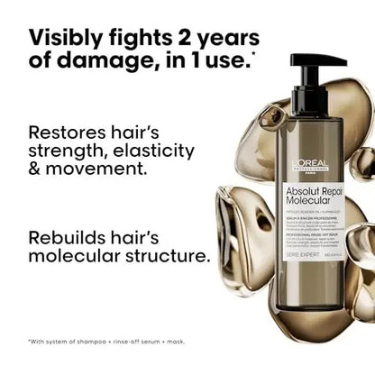 L'Oréal Professionnel Paris Absolut Repair Molecular Rinse Off Hair Serum - Deep Conditioning Treatment for All Damaged Hair Types, Repairs Damage & Restores Strength Avelisse