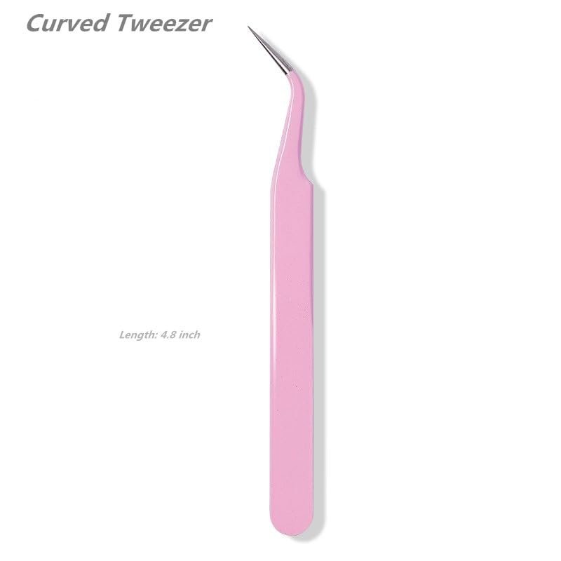 KLDKUST Stainless Steel Eyelash Extension Tweezers - Straight & Curved Tip Set with Eyelash Brush (4PCS) - görsel 3