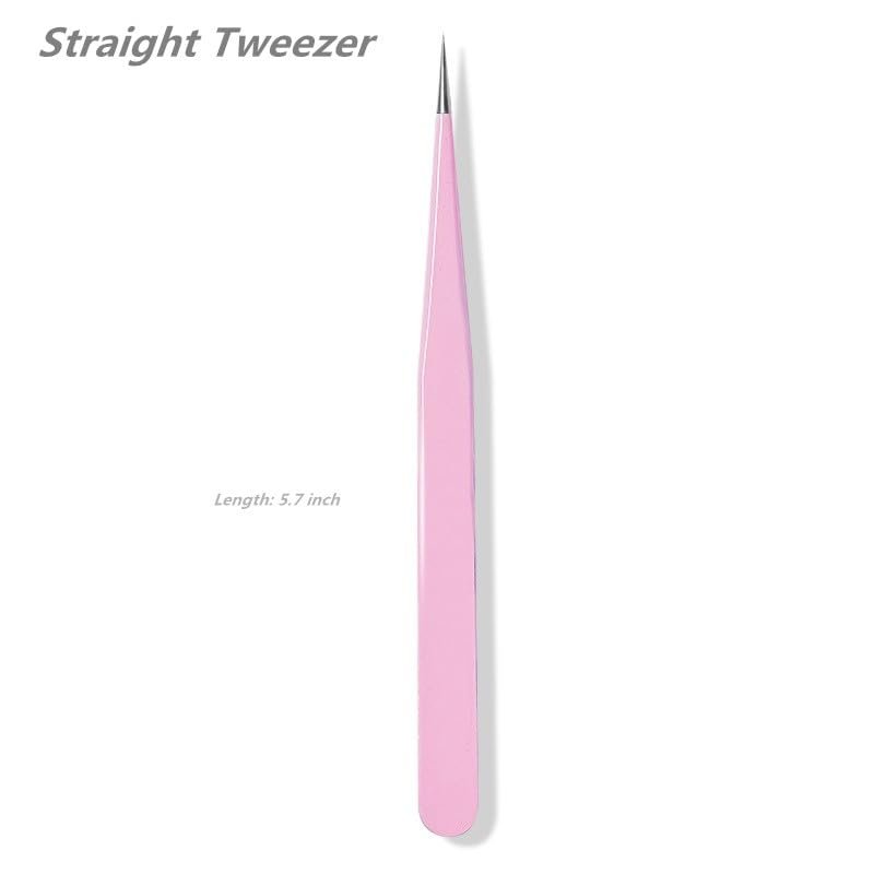 KLDKUST Stainless Steel Eyelash Extension Tweezers - Straight & Curved Tip Set with Eyelash Brush (4PCS) - görsel 4
