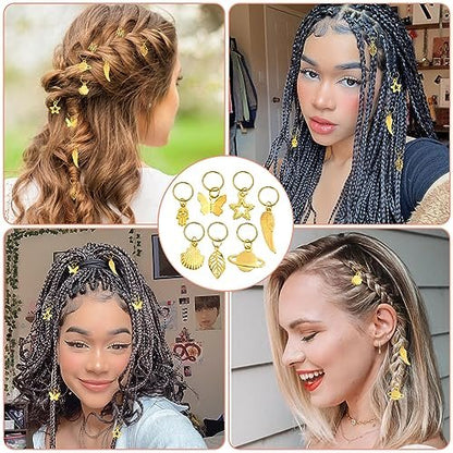 Lucomb 280 Pcs Hair Jewelry Set – Gold Hair Charms, Cuffs & Beads for Braids, Dreadlocks & Locs – Adjustable Metal Rings for Hair Decoration