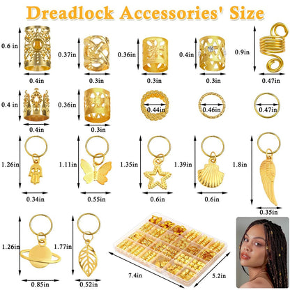 Lucomb 280 Pcs Hair Jewelry Set – Gold Hair Charms, Cuffs & Beads for Braids, Dreadlocks & Locs – Adjustable Metal Rings for Hair Decoration