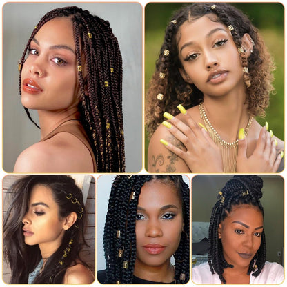 Lucomb 280 Pcs Hair Jewelry Set – Gold Hair Charms, Cuffs & Beads for Braids, Dreadlocks & Locs – Adjustable Metal Rings for Hair Decoration