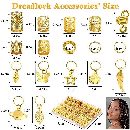 Lucomb 280 Pcs Hair Jewelry Set – Gold Hair Charms, Cuffs & Beads for Braids, Dreadlocks & Locs – Adjustable Metal Rings for Hair Decoration - görsel 4