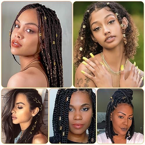 Lucomb 280 Pcs Hair Jewelry Set – Gold Hair Charms, Cuffs & Beads for Braids, Dreadlocks & Locs – Adjustable Metal Rings for Hair Decoration - görsel 12