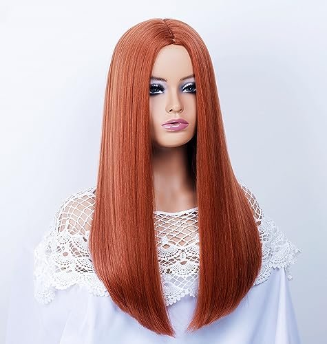 Rugelyss Long Straight Auburn Wig 22 Inches - Copper Red Synthetic Hair Wig for Women, Daily Wear & Party with Wig Cap - görsel 14