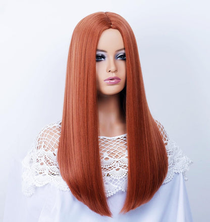 Rugelyss Long Straight Auburn Wig 22 Inches - Copper Red Synthetic Hair Wig for Women, Daily Wear & Party with Wig Cap