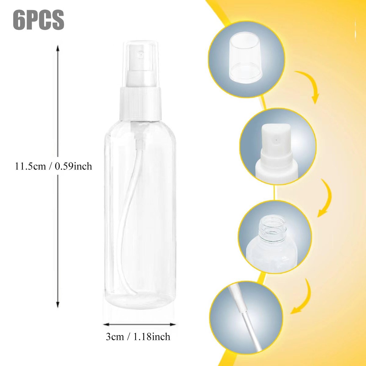 MUUZLL 6-Pack Refillable Spray Bottles - 2oz/50ml Clear Empty Fine Mist Plastic Mini Travel Bottles - görsel 4