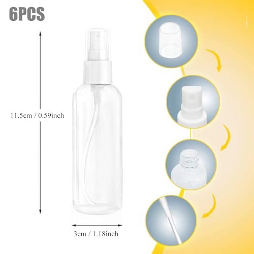 MUUZLL 6-Pack Refillable Spray Bottles - 2oz/50ml Clear Empty Fine Mist Plastic Mini Travel Bottles - görsel 3