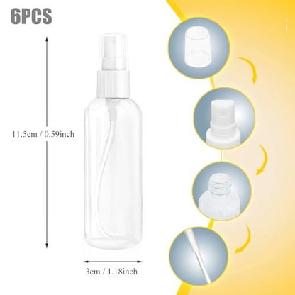 MUUZLL 6-Pack Refillable Spray Bottles - 2oz/50ml Clear Empty Fine Mist Plastic Mini Travel Bottles