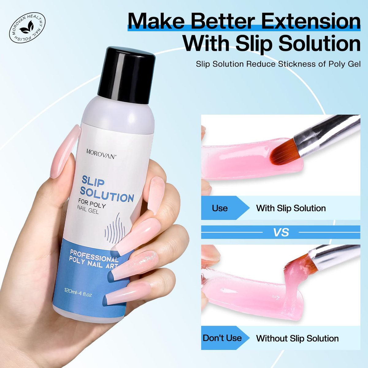 Morovan Poly Gel Slip Solution Kit: 4oz Slip Liquid & Dual-Ended Brush Pusher for Flawless Poly Gel Nails - görsel 7
