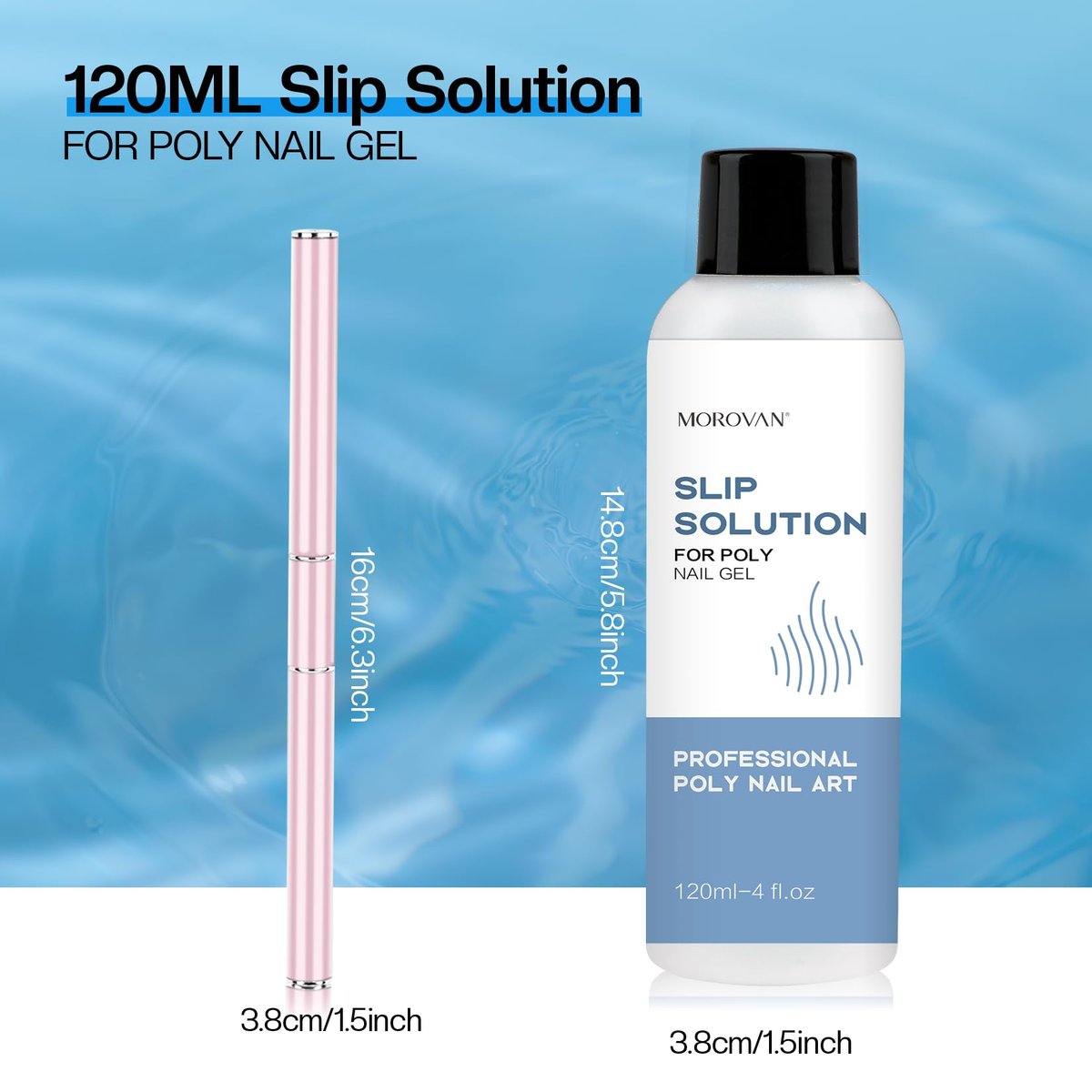 Morovan Poly Gel Slip Solution Kit: 4oz Slip Liquid & Dual-Ended Brush Pusher for Flawless Poly Gel Nails - görsel 3