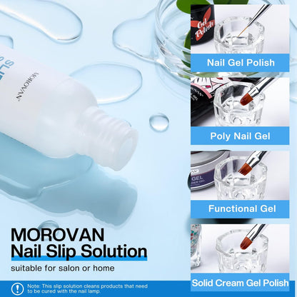 Morovan Poly Gel Slip Solution Kit: 4oz Slip Liquid & Dual-Ended Brush Pusher for Flawless Poly Gel Nails