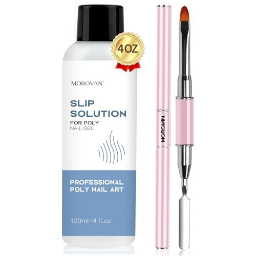 Morovan Poly Gel Slip Solution Kit: 4oz Slip Liquid & Dual-Ended Brush Pusher for Flawless Poly Gel Nails - görsel 2