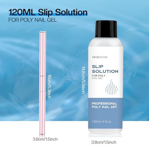 Morovan Poly Gel Slip Solution Kit: 4oz Slip Liquid & Dual-Ended Brush Pusher for Flawless Poly Gel Nails - görsel 4
