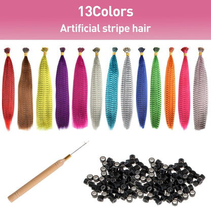 Kootinn Hair Feathers Extension Kit - 13 Colors Mixed Synthetic Feather Hair Extensions with 100 Micro Link Beads and Crochet Hook (17 Inch)