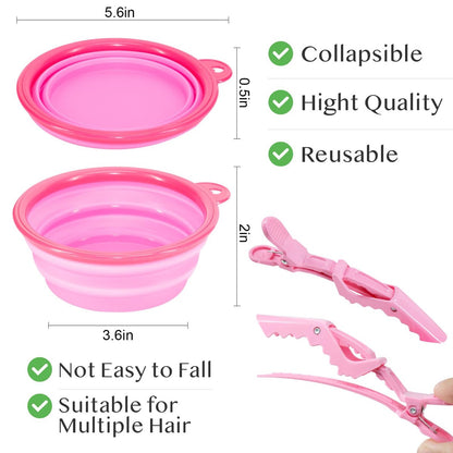 Asqraqo 11-Piece Hair Coloring Kit - Professional Salon Tools for DIY Hair Dye & Bleaching, Includes Clips, Bowl, Brush, Earmuffs (Pink)