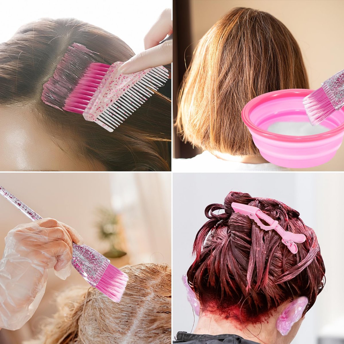 Asqraqo 11-Piece Hair Coloring Kit - Professional Salon Tools for DIY Hair Dye & Bleaching, Includes Clips, Bowl, Brush, Earmuffs (Pink) - görsel 9
