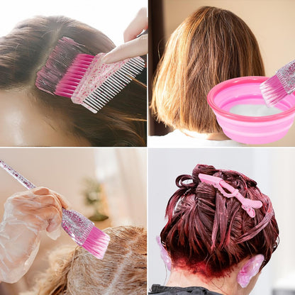 Asqraqo 11-Piece Hair Coloring Kit - Professional Salon Tools for DIY Hair Dye & Bleaching, Includes Clips, Bowl, Brush, Earmuffs (Pink)