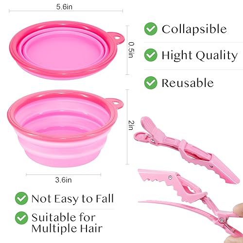 Asqraqo 11-Piece Hair Coloring Kit - Professional Salon Tools for DIY Hair Dye & Bleaching, Includes Clips, Bowl, Brush, Earmuffs (Pink) - görsel 6