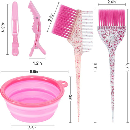 Asqraqo 11-Piece Hair Coloring Kit - Professional Salon Tools for DIY Hair Dye & Bleaching, Includes Clips, Bowl, Brush, Earmuffs (Pink)
