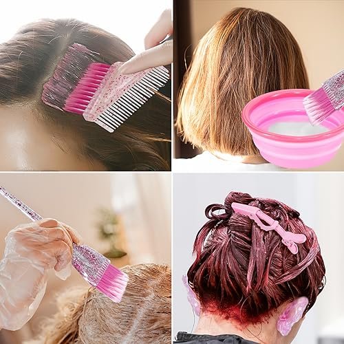 Asqraqo 11-Piece Hair Coloring Kit - Professional Salon Tools for DIY Hair Dye & Bleaching, Includes Clips, Bowl, Brush, Earmuffs (Pink) - görsel 10
