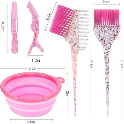 Asqraqo 11-Piece Hair Coloring Kit - Professional Salon Tools for DIY Hair Dye & Bleaching, Includes Clips, Bowl, Brush, Earmuffs (Pink)