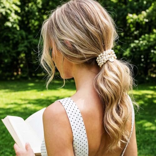 Fashey Pearl Hair Tie Fancy Ponytail Holders – Beaded Scrunchies Hair Accessories for Women (Pack of 3) - görsel 14