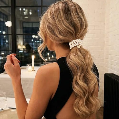 Fashey Pearl Hair Tie Fancy Ponytail Holders – Beaded Scrunchies Hair Accessories for Women (Pack of 3)