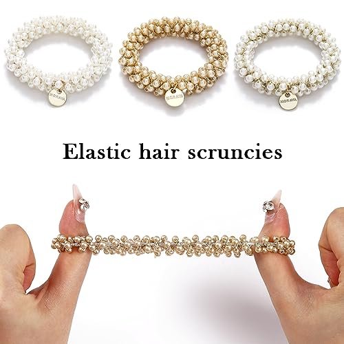 Fashey Pearl Hair Tie Fancy Ponytail Holders – Beaded Scrunchies Hair Accessories for Women (Pack of 3) - görsel 8