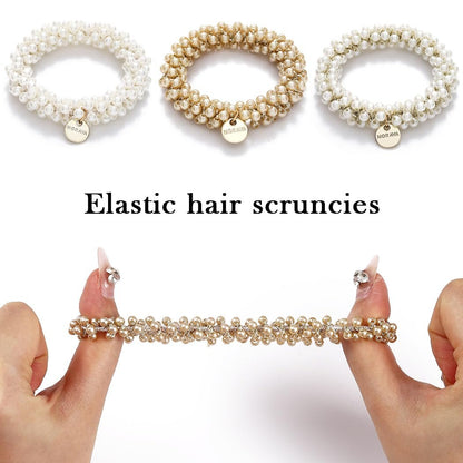 Fashey Pearl Hair Tie Fancy Ponytail Holders – Beaded Scrunchies Hair Accessories for Women (Pack of 3)