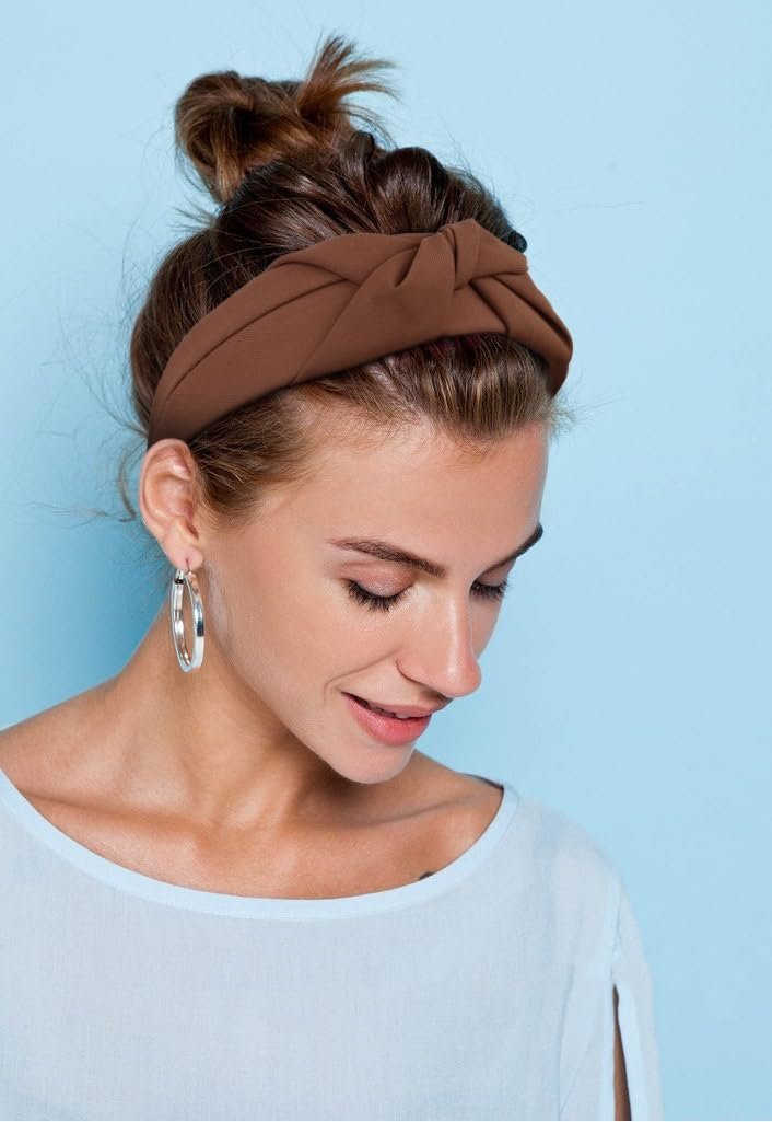 Knotted Headbands for Women - Non-Slip Wide Top Knot Hair Hoops, Fashion Hairbands in Black, Beige, Brown - 3PCS Hair Accessories Set - görsel 9